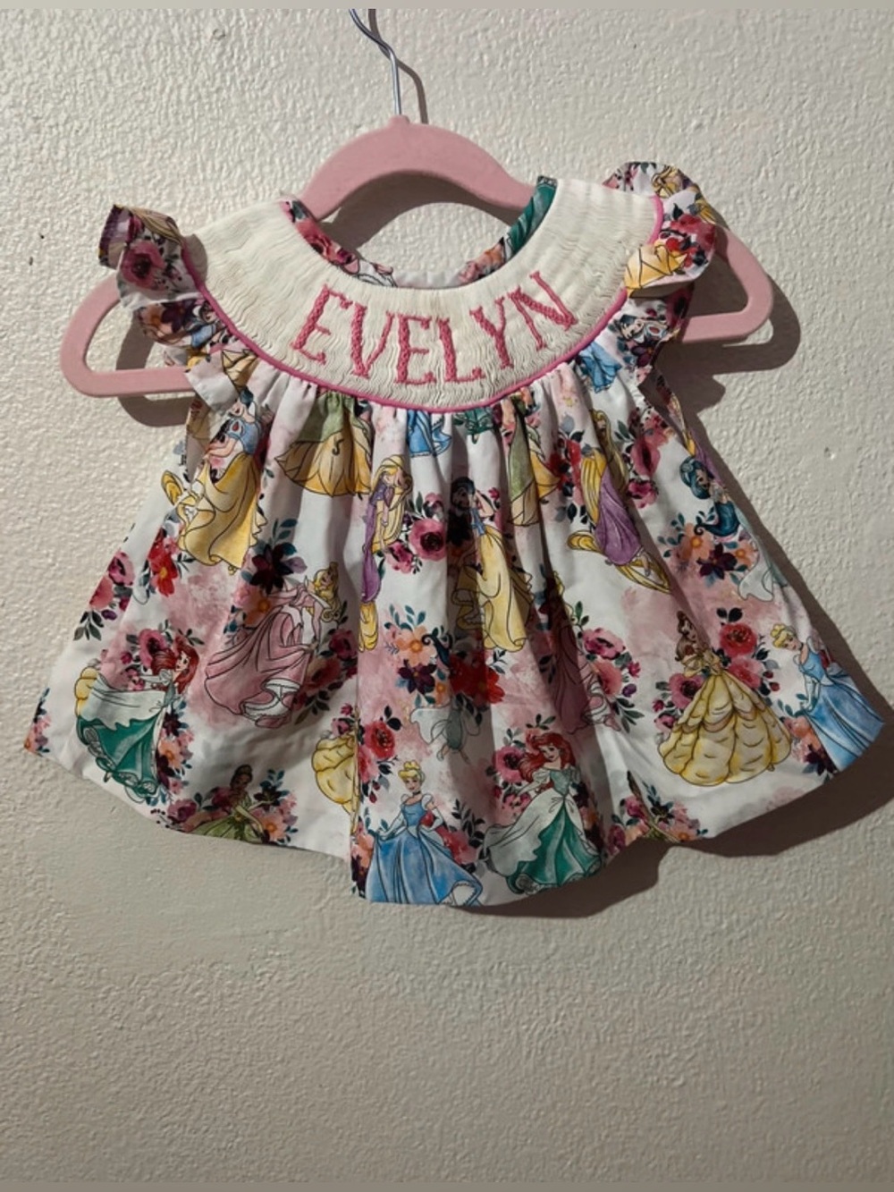 MK Clothing Designs Disney Princess Smocked Dress Set 12M - Evelyn